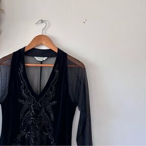 VINTAGE | Vintage Velvet Long-Sleeve Sequins Blouse By Bianca Nygaard